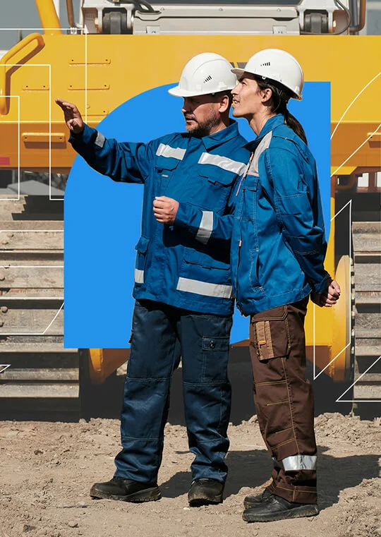people wearing construction hats